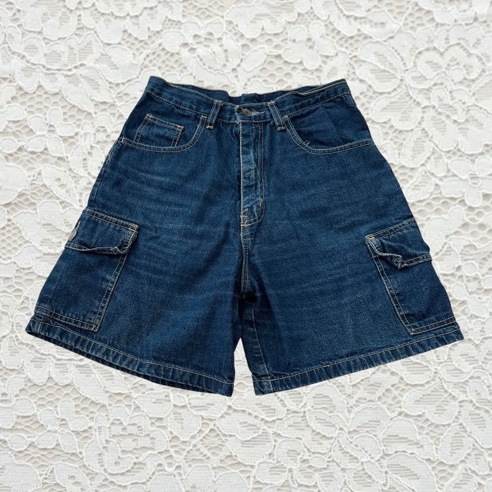 vintage 90s dark wash cargo denim jorts